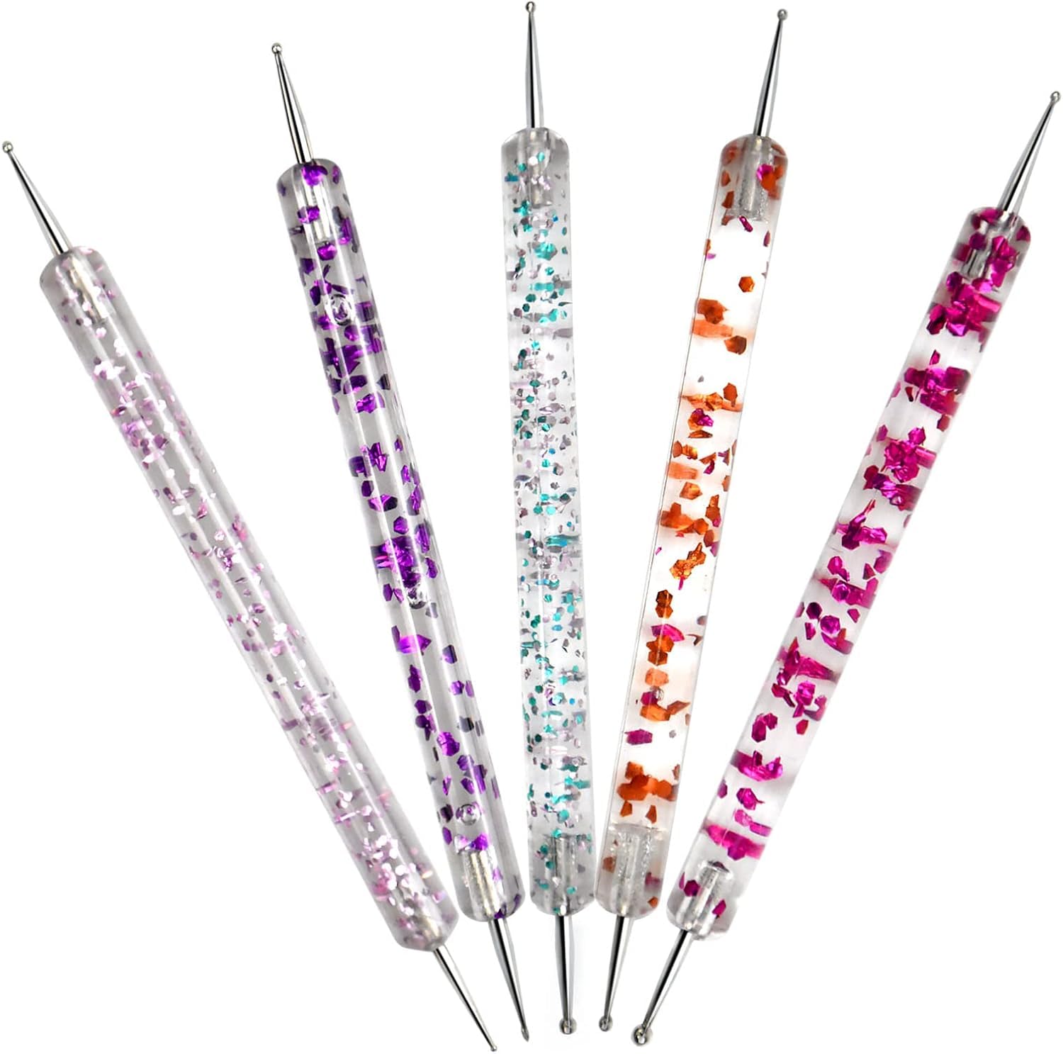 53 Arts 5-Piece Nail Art Dotting Tool Set – Dual-Ended Acrylic Handles with Glitter for DIY Manicure & Nail Designs-image-12