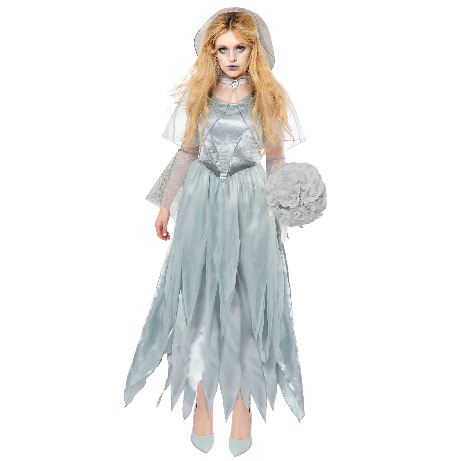 amscan 9917926 - Women's Halloween Zombie Ghost Bride Fancy Dress Costume (UK Dress 14-16)