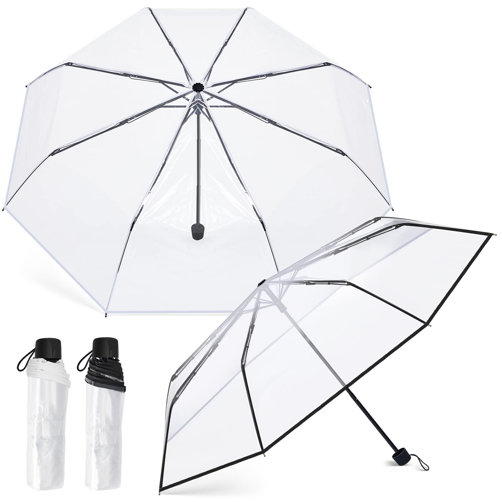 SYOSIClear Umbrella Transparent Portable Umbrella Compact Foldable Umbrella Manual Open Close Folding Umbrellas for Wedding Travel Dating 2 Pcs