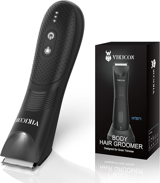 VIKICON Ball Shaver for Men, Electric Body & Balls Trimmer, Replaceable Ceramic Blade Heads, Waterproof Wet /Dry Body Hair Groomer, Rechargeable Male Hygiene Clipper with LED Light