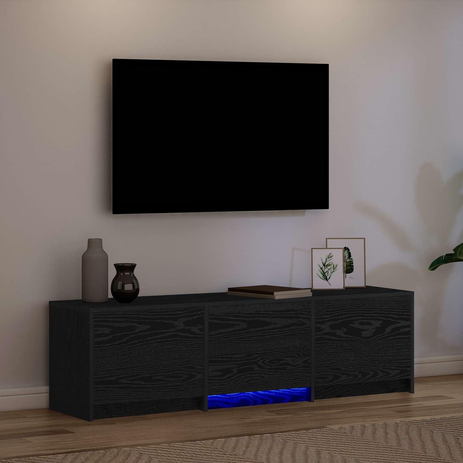 vidaXL Szafka RTV z LED z paskami LED Czarny Dąb 140 x 34 x 40 cm