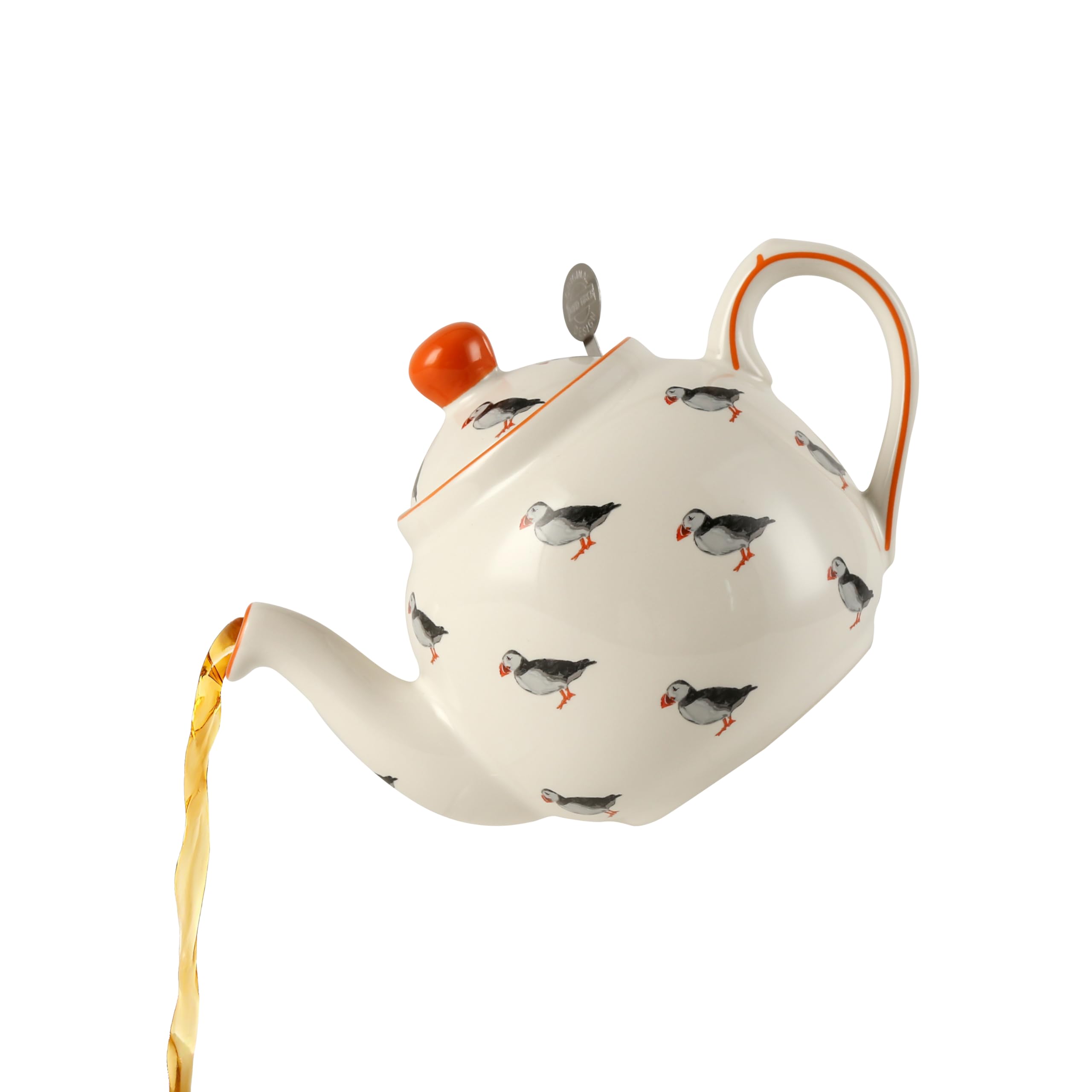 Théière infuseur à motif puffin en céramique blanche pour thé en vrac
