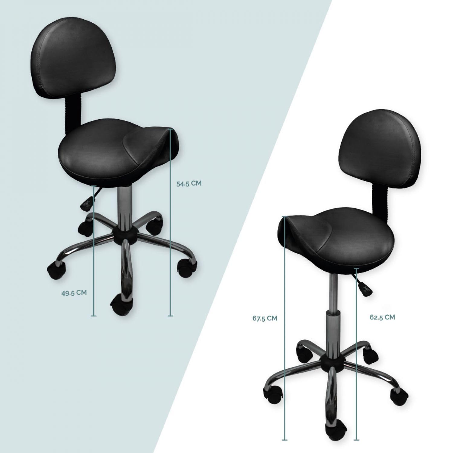 Vivezen Tabouret ergonomique à roulettes dossier réglable hauteur 49-62 cm pivotable 360° 2 coloris