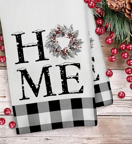 Arkeny Christmas Dish Towels For Christmas Decor Buffalo Plaid Kitchen Towels 18X26 Inch Xmas Wreath Washcloths Seasonal Ultra Absorbent Bar Drying Noel Home Hand Towel For Cooking Set Of 2 #TOP2