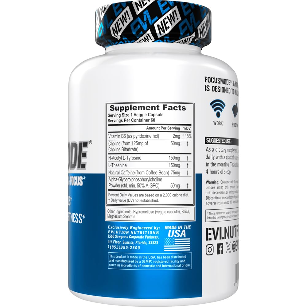 EVL Mental Energy & Focus Supplement with Caffeine, L-Theanine, Alpha GPC — Amazon image 2