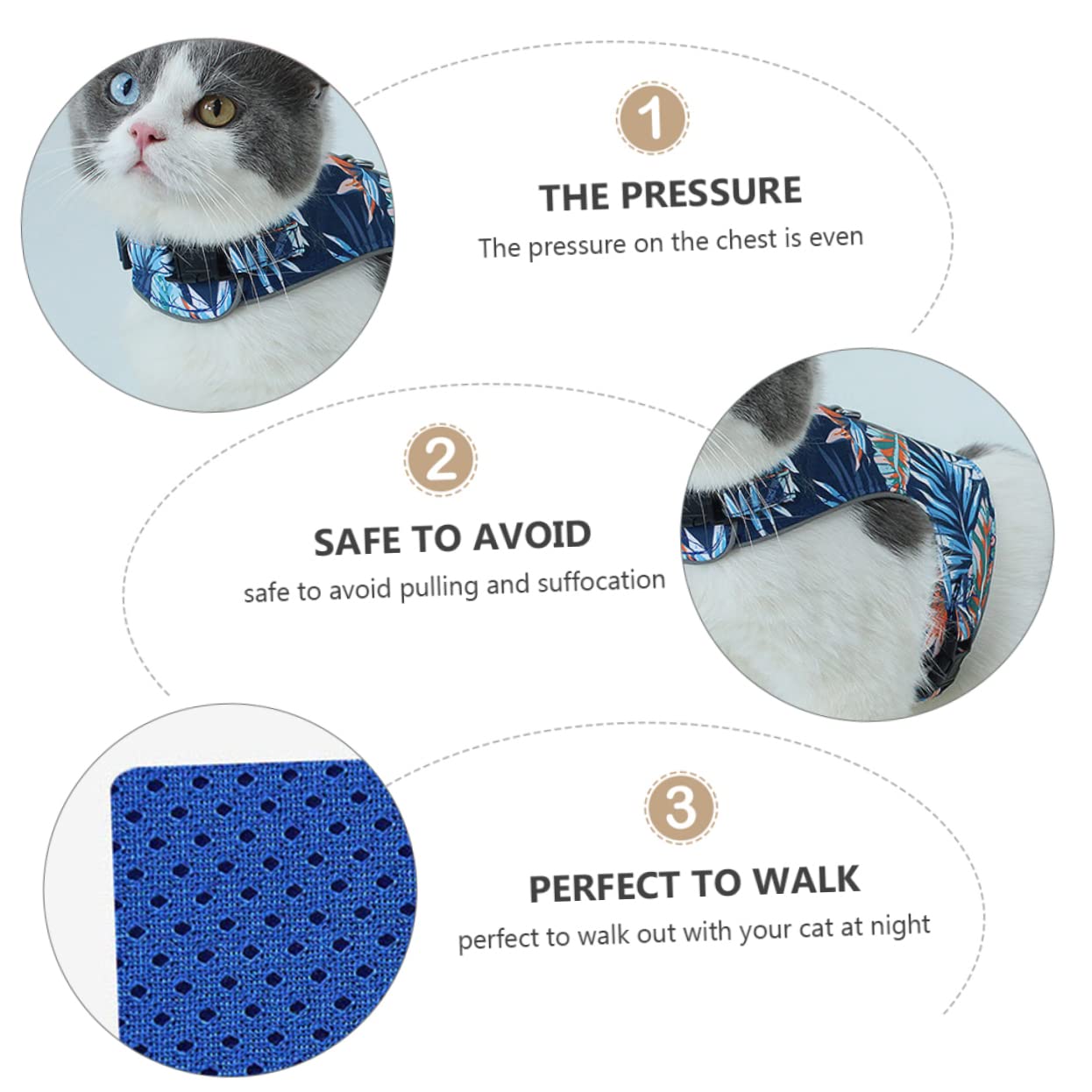 FRCOLOR 3sätze Reflektierendes Atmungsaktives Katzen-Geschirr Leine Ergonomisches Brustgeschirr Für Katzen Und Kätzchen Leicht Und Komfortabel Für