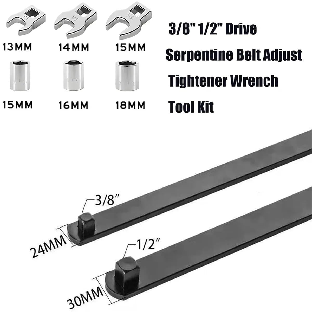 pasek rozrządu zestaw Uniwersalny Zestaw Narzędzi Do Napinacza Paska Serpentynowego 8 Szt. Klucz Nastawny 3/8 "i 1/2" Do Naprawy Samochodów kompletny kit rozrządu