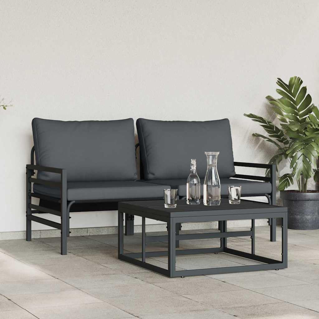 3-częściowy zestaw mebli ogrodowych, stal antracytowa, nowoczesny zestaw mebli outdoorowych na taras, balkon, odporny na warunki atmosferyczne, łatwy w pielęgnacji, stylowe siedzisko