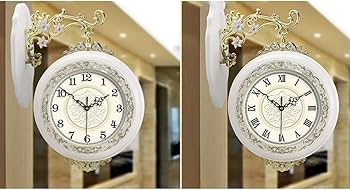 インテリア時計 antique wall clock Double Sided Wall Clock, Metal Iron Silent Hanging Clocks, Easy