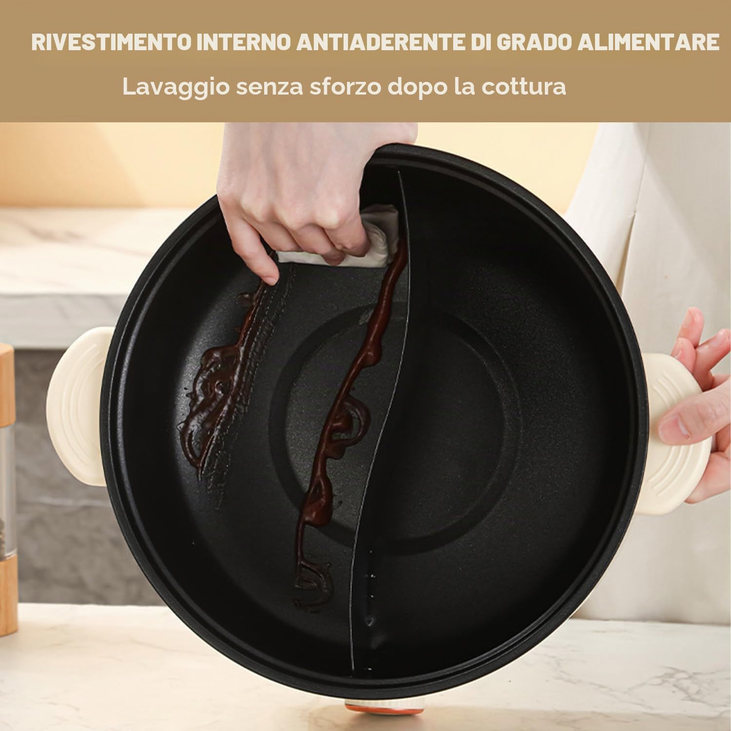 Hot Pot Elettrico da 3,5 L Casseruola Elettrico con Separatore 1000W Tre Regolazioni di Potere Antiaderente Pentola Versatile Zuppa Rapida per Friggere Ramen Fonduta Zuppa