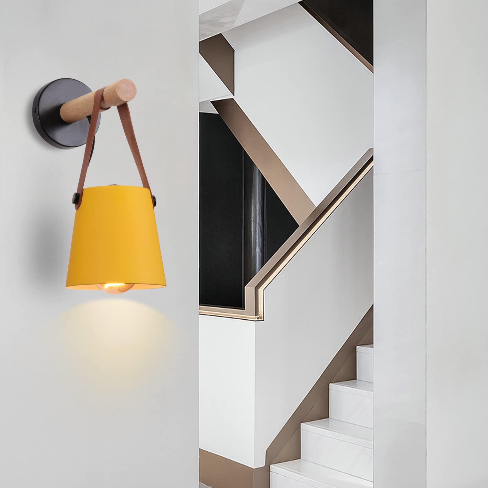 iDEGU 2 Stücke Wandlampen Retro Wandleuchte Innen Vintage Lampe in Holz und Metall E27 Hängelampe Wandleuchte für Schlafzimmer Flur Wohnzimmer (Gelb, 2 Stücke)