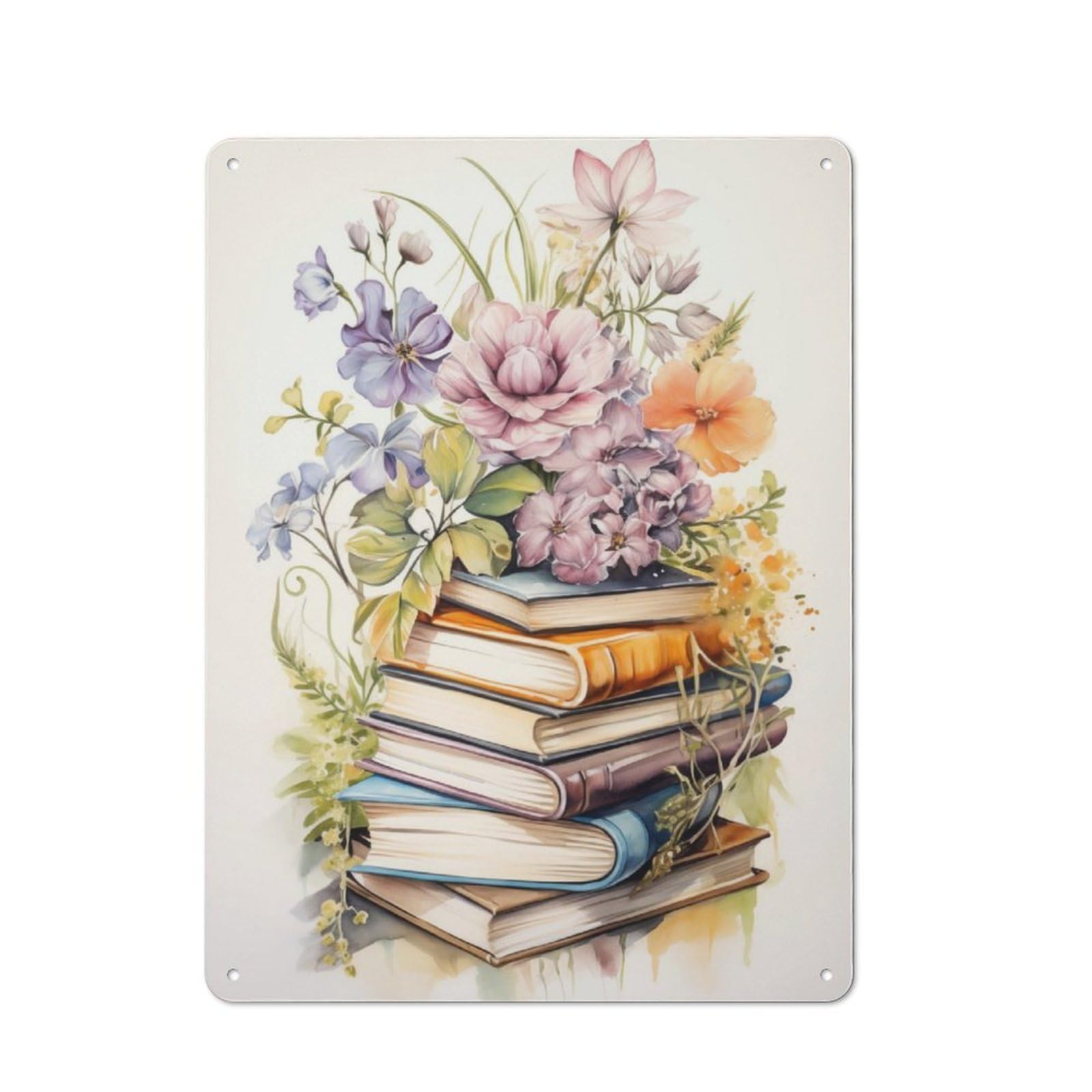 Junmoney Books Watercolor Rustic Tin Sign 40X30cm For Living Room Or Hallway, A Metal Wall Feature For Living Rooms And Hallways
