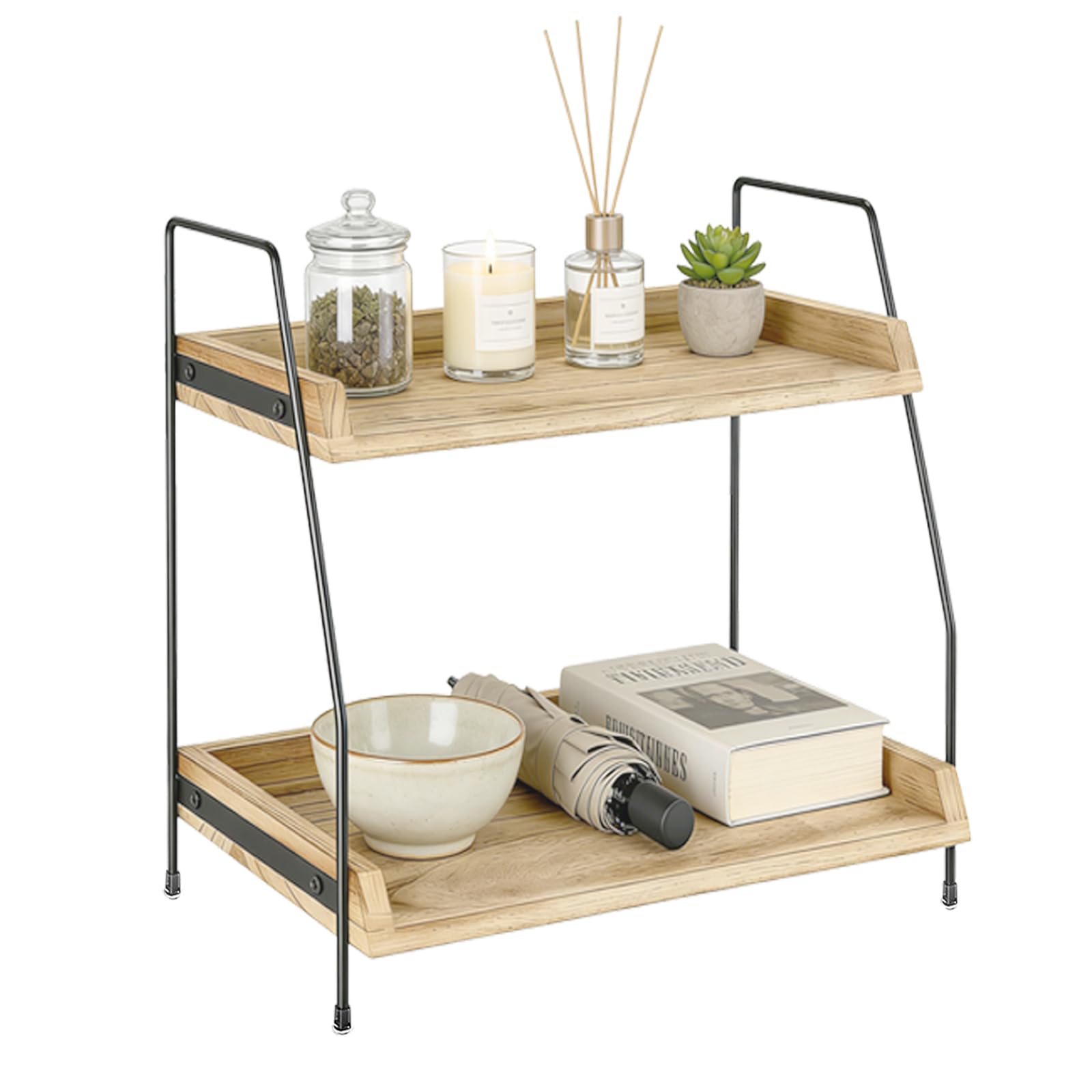 Yumzxin 2-Tier Wooden Coffee Station Organizer for Countertop - Coffee Bar Accessories Holder, Kitchen Condiment Storage Shelf for Home, Office, Bathroom and Holiday Decor Display - Brown