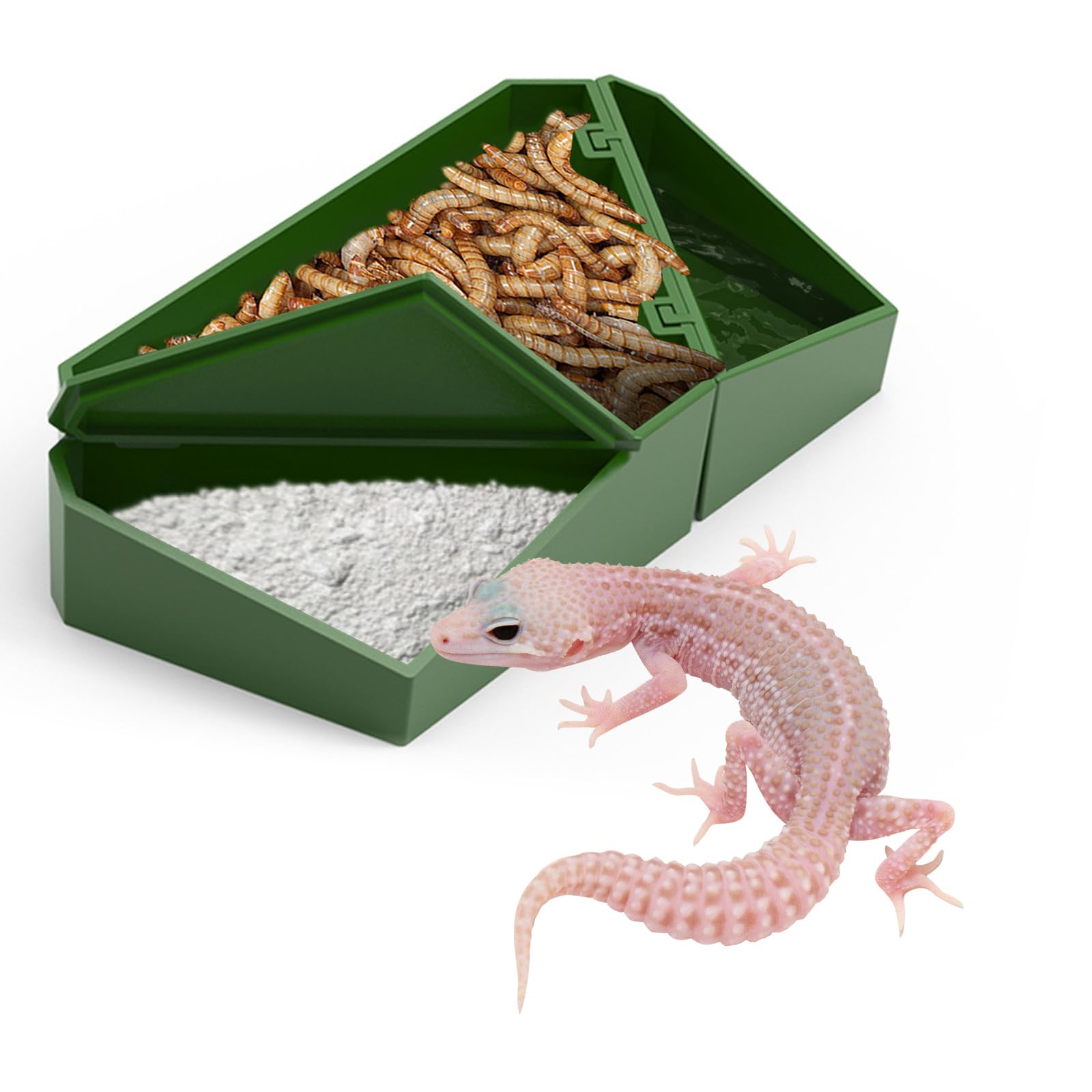 Bearded Dragon Tank Accessories, 3-in-1 Reptile Bowl with Dismountable Section for Food Water and Powder, Gecko Feeding Ledge, Reptile Tank Accessories for Bearded Dragon, Chameleon, Gecko, Frog