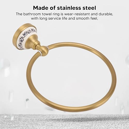 Miniatura 3 de Bath Towel Ring, Antique Brass Finish Wall Mounted Hand Towel Holder with Blue and White Porcelain Decal Hardware for Bathroom Kitchen