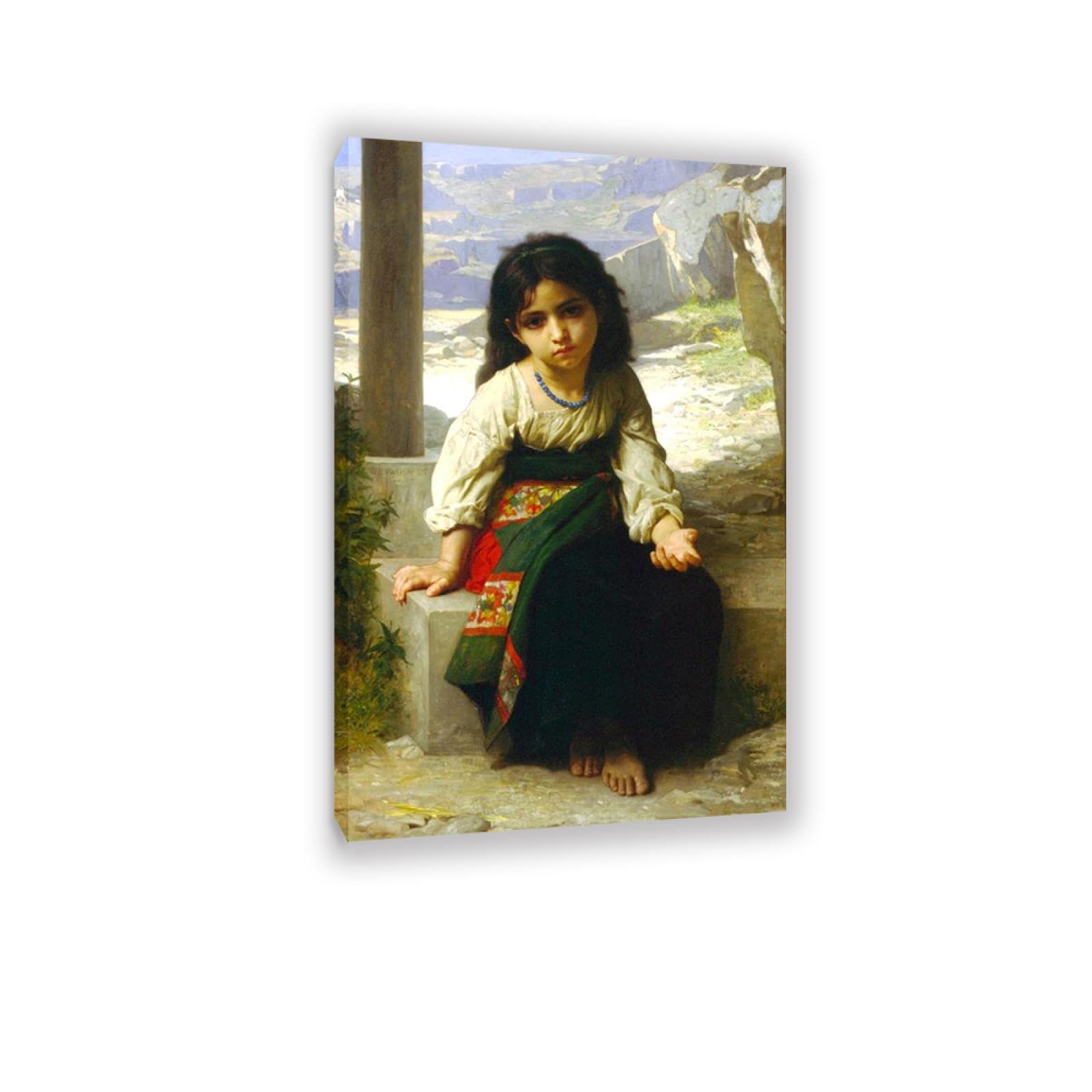 RXNHGJDS William-Adolphe Bouguereau Wall Art The Little Beggar Fine Art Portrait Wall Painting Aesthetic Wall Decor for Living Room Bedroom Bathroom Home Decor 110x70cm Inner frame