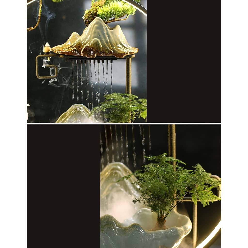 Tischbrunnen Tischbrunnen Chinesischer Zirkulationsbrunnen mit Lampenkreis Home Fortune Ornament Büro Wohnzimmer Desktop-Dekoration Indoor-Wasserfall(D)