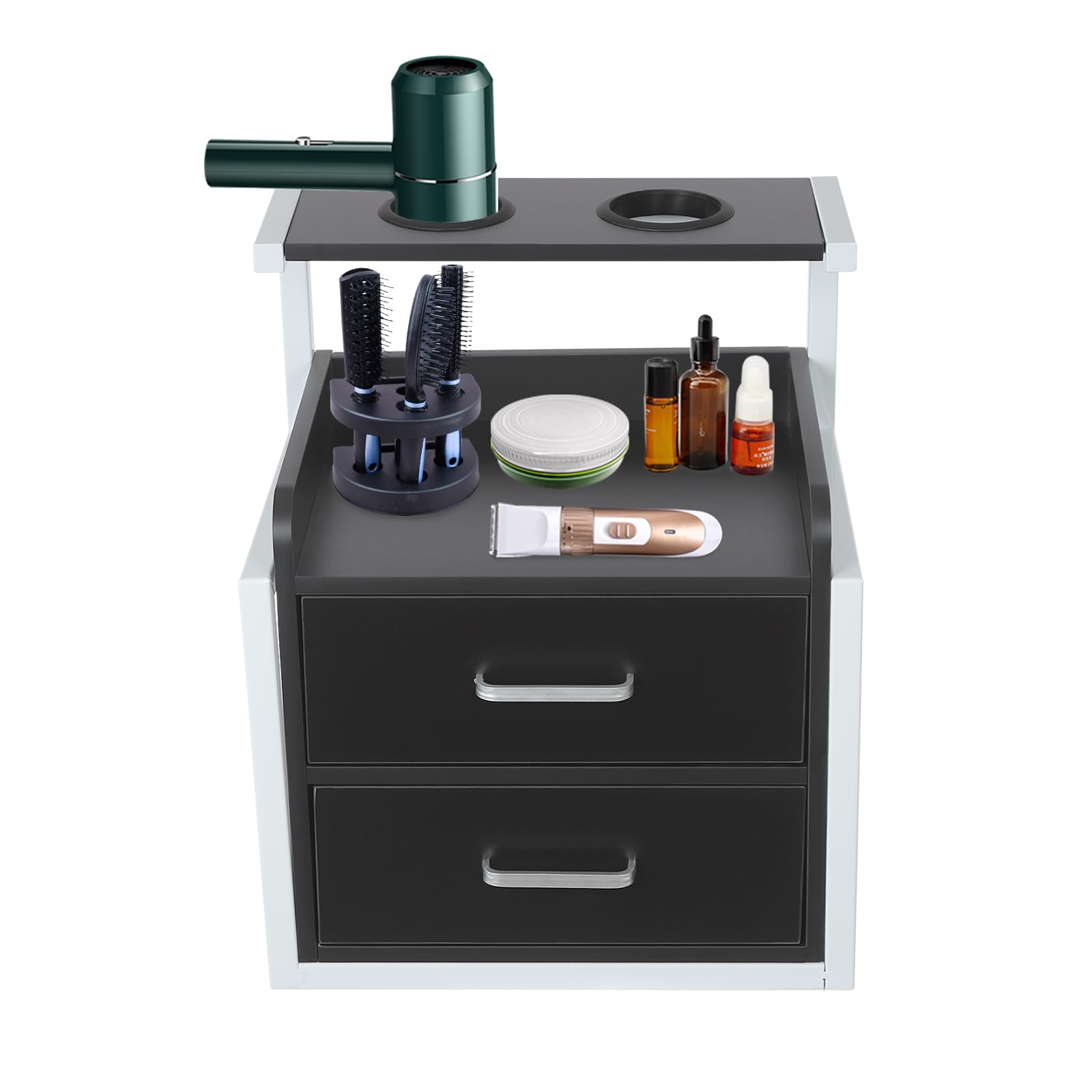 Hängeschrank, Werkzeugschrank für Friseur, Salon Wandschrank mit Haartrockner-Halterung und Schubladen, Friseur Zubehör, Beauty Wandschrank für Friseurgeschäften, Salons, 40*30*48cm (Schwarz)