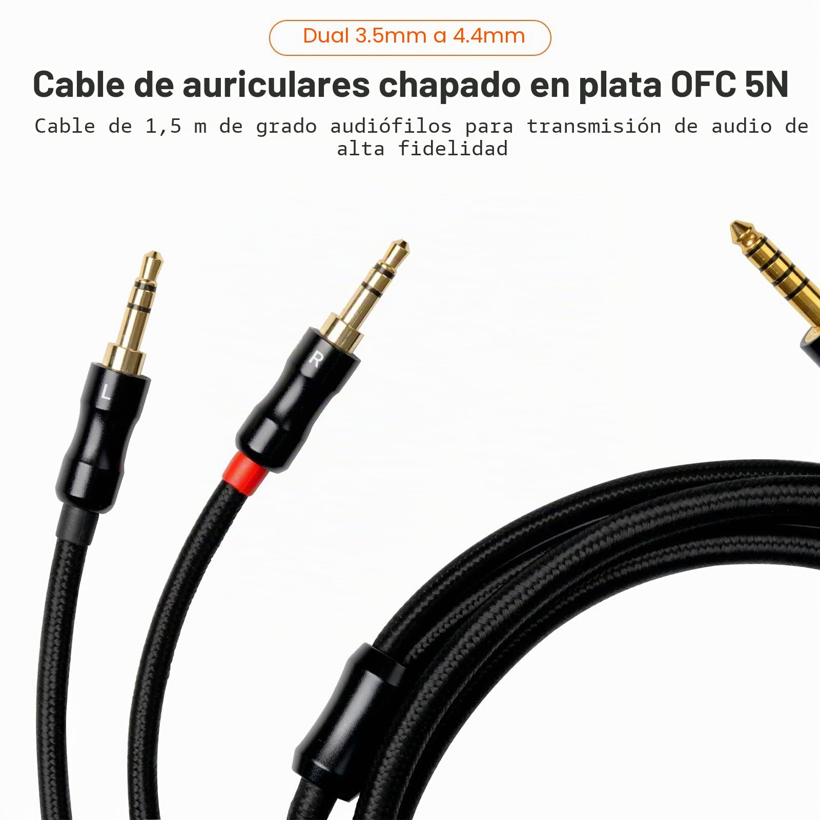 Fosi Audio Cable Dual de 3,5 mm a 4,4 mm para Soporte Magnético Plano i5 de 1,5 m