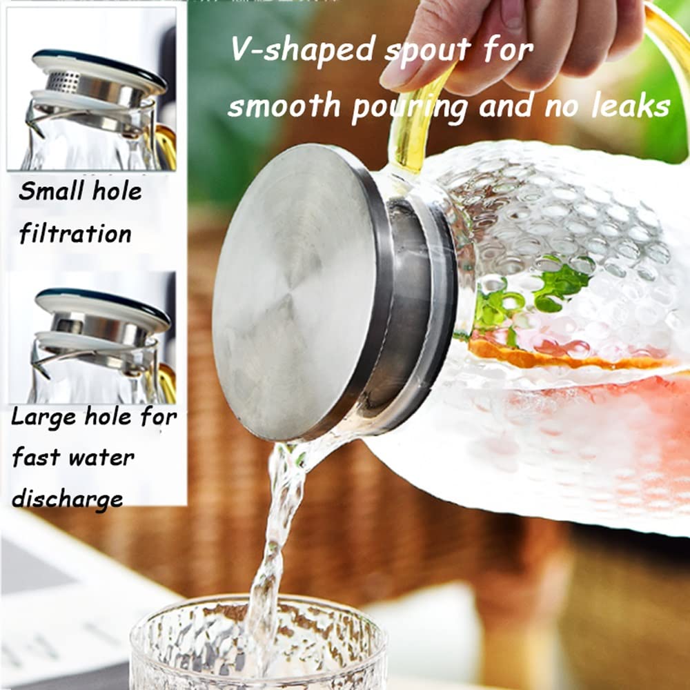 Nff Jarra De Cristal, Jarra De Agua De Cristal De 1,8 L con Tapa, Jarra De Cristal Texturizado Martillado con Asa, Apta For Té, Zumo, Agua, Café