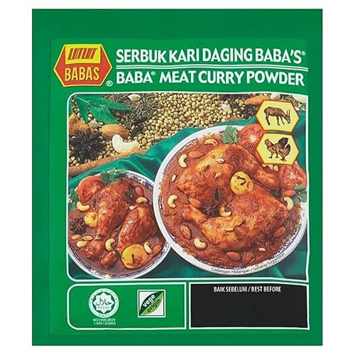 BABA'S Malaysia Best Brand Hot & Spicy Carne Curry Polvo BABA Vege Origin Serbuk Kari Daging Pedas Halal 1 paquete x 8.82 oz 8.82oz