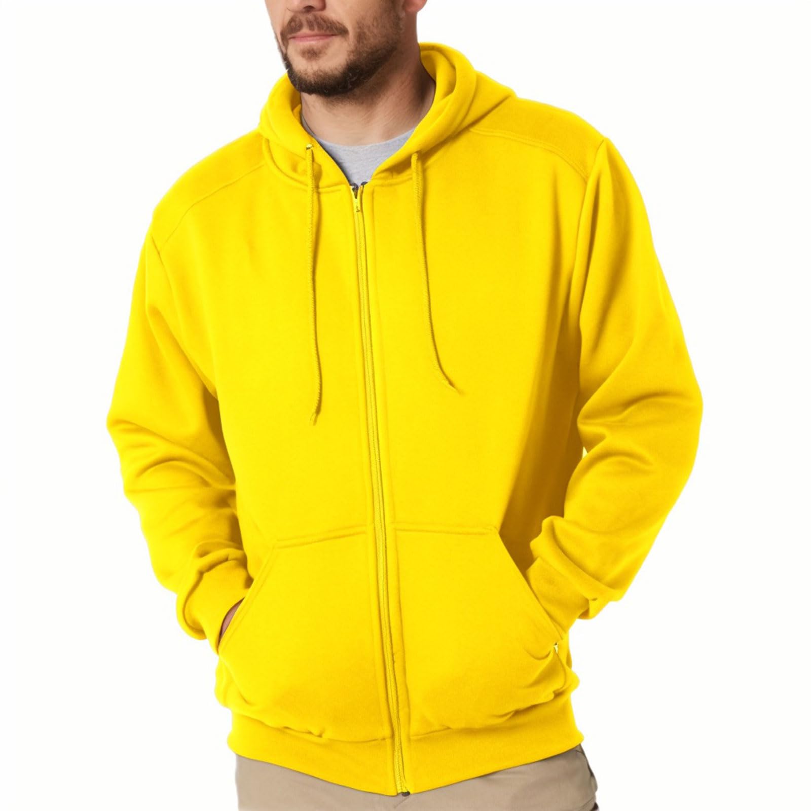 Mens Zip Up Hoodie Long Sleeve Fleece Full-zip Hooded Sweatshirt Pullover With Kangaroo Pocket S-3XL