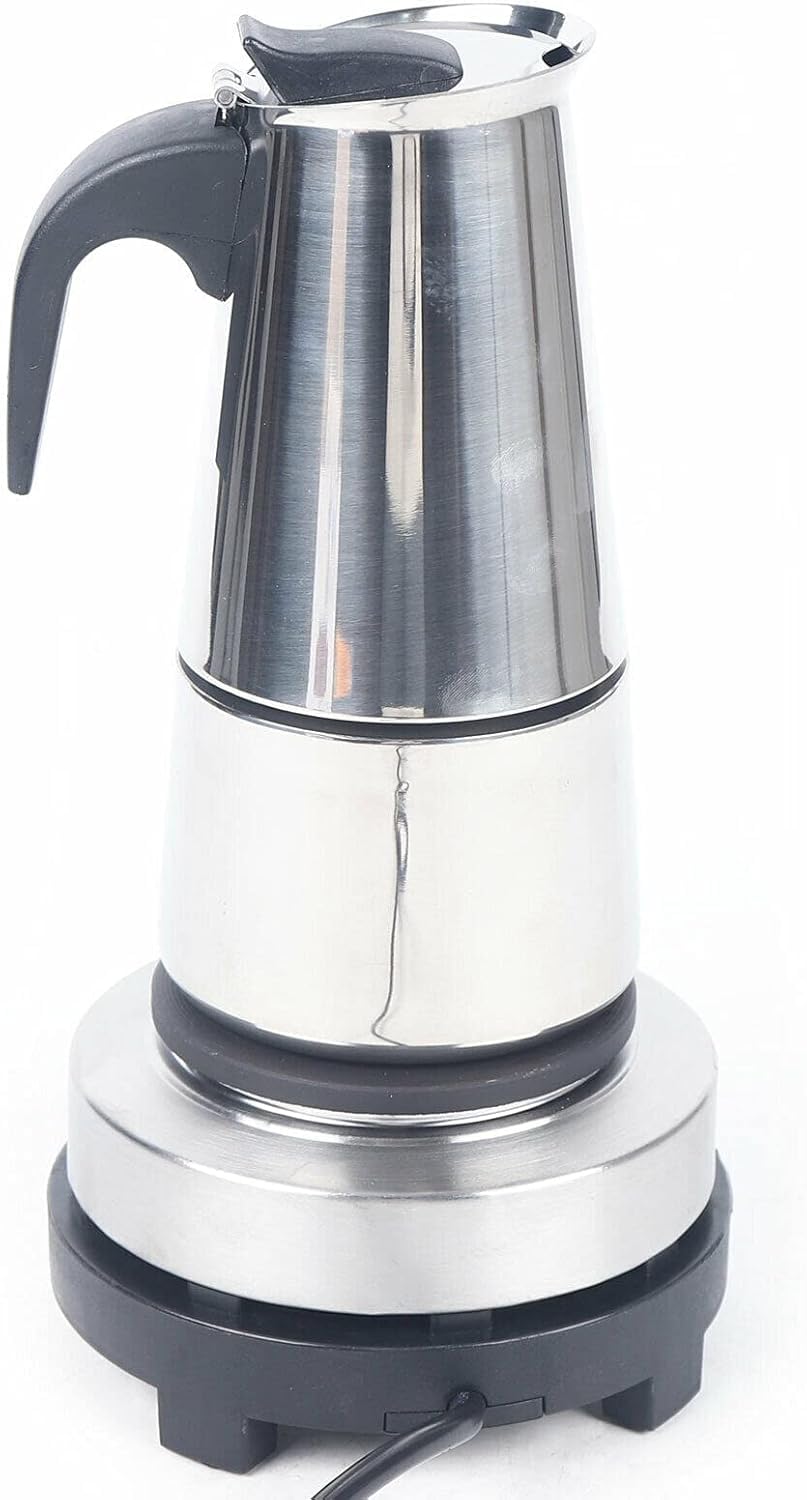 Cafetera eléctrica de acero inoxidable de 500 W, 200 ml, 4 tazas, cafetera moka, cafetera eléctrica con válvula de seguridad, para cocinas, cafés, oficinas