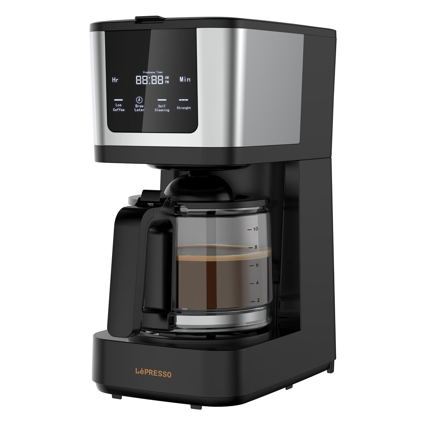 LePresso 10-Cup Coffee Maker, Drip Coffee Machine, Washable Nylon Filter, Interactive Touch Display, Brewing Coffee Maker with 400mL Travel Mug, Carafe Coffee Machine, for Home, Office