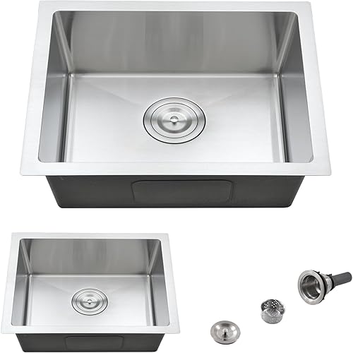 Fregadero de cocina de 22 pulgadas para montaje inferior, fregadero de acero inoxidable de 22 x 16 pulgadas, calibre 18, hecho a mano, 8 pulgadas de