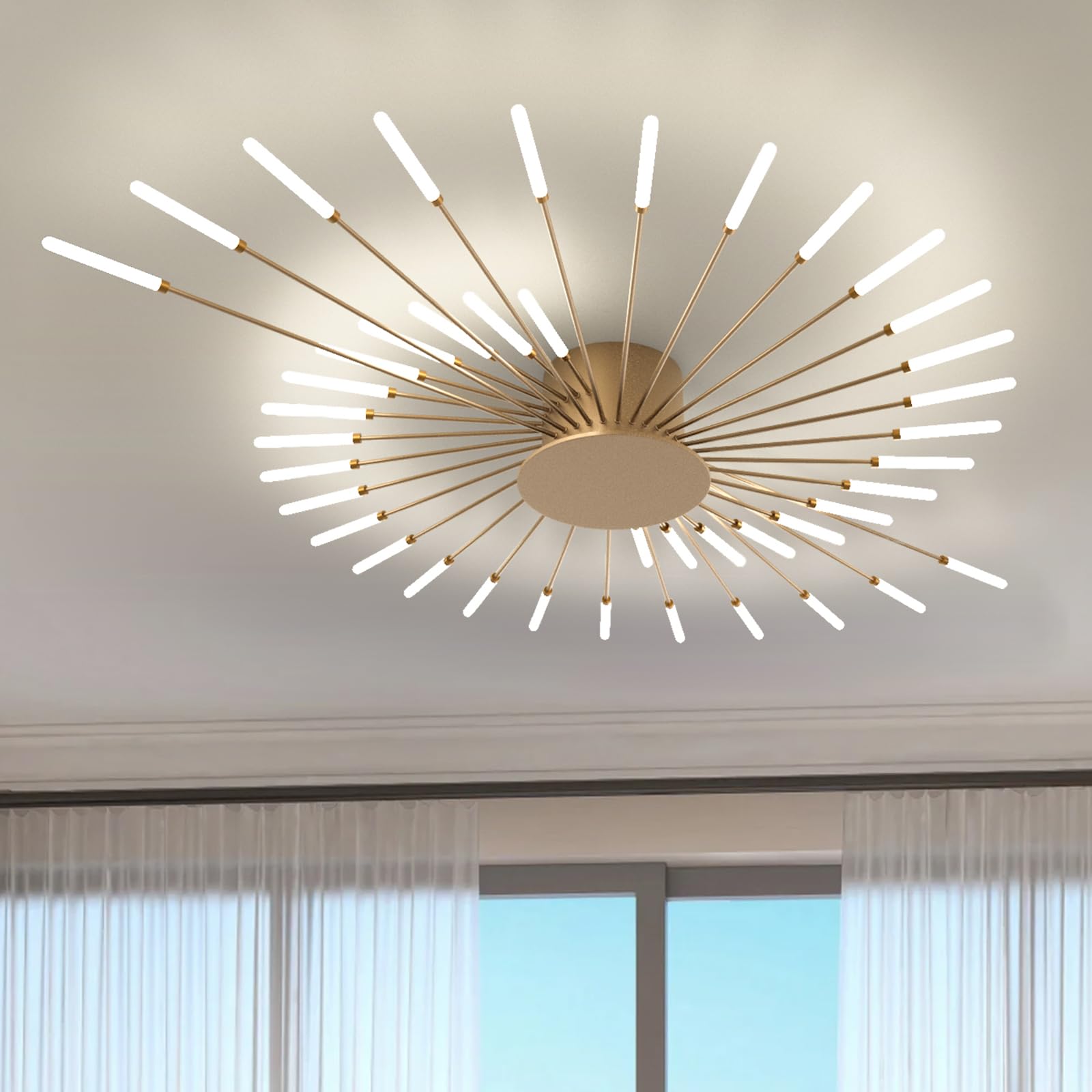 Plafoniera LED Soffitto, Plafoniera Lampada Da Salotto Moderna, Acrilico Lampadario LED Soffitto per Soggiorno Camera Da Letto Cucina Ufficio, Luce Neutra (42 teste, oro)