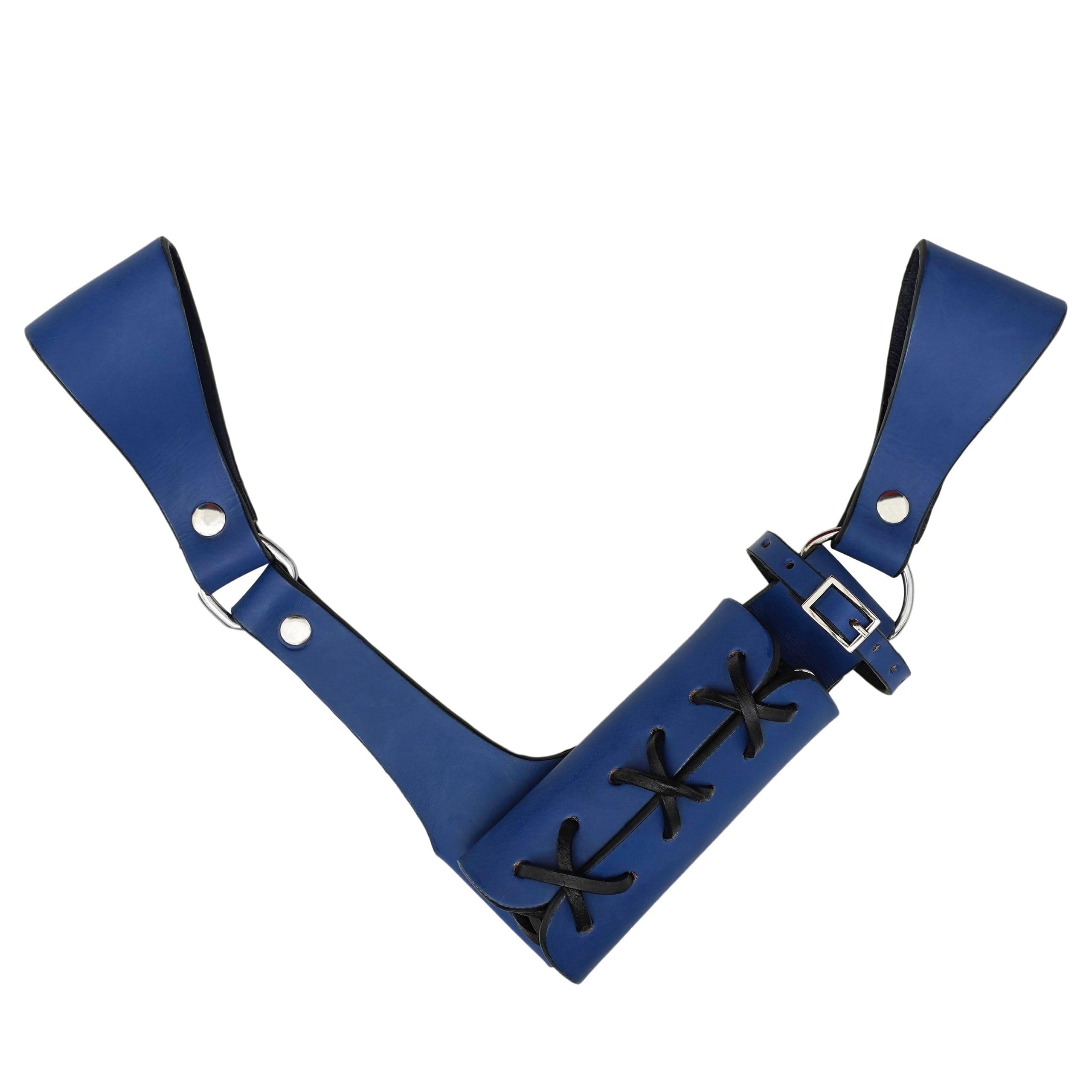 Mythrojan Medieval Leather Frog, Viking Sword Frog Holster in Genuine Leather Medieval Left Hand Universal Rapier, Adjustable Renaissance Cosplay Costume Accessory, Blue - 10" x 10"