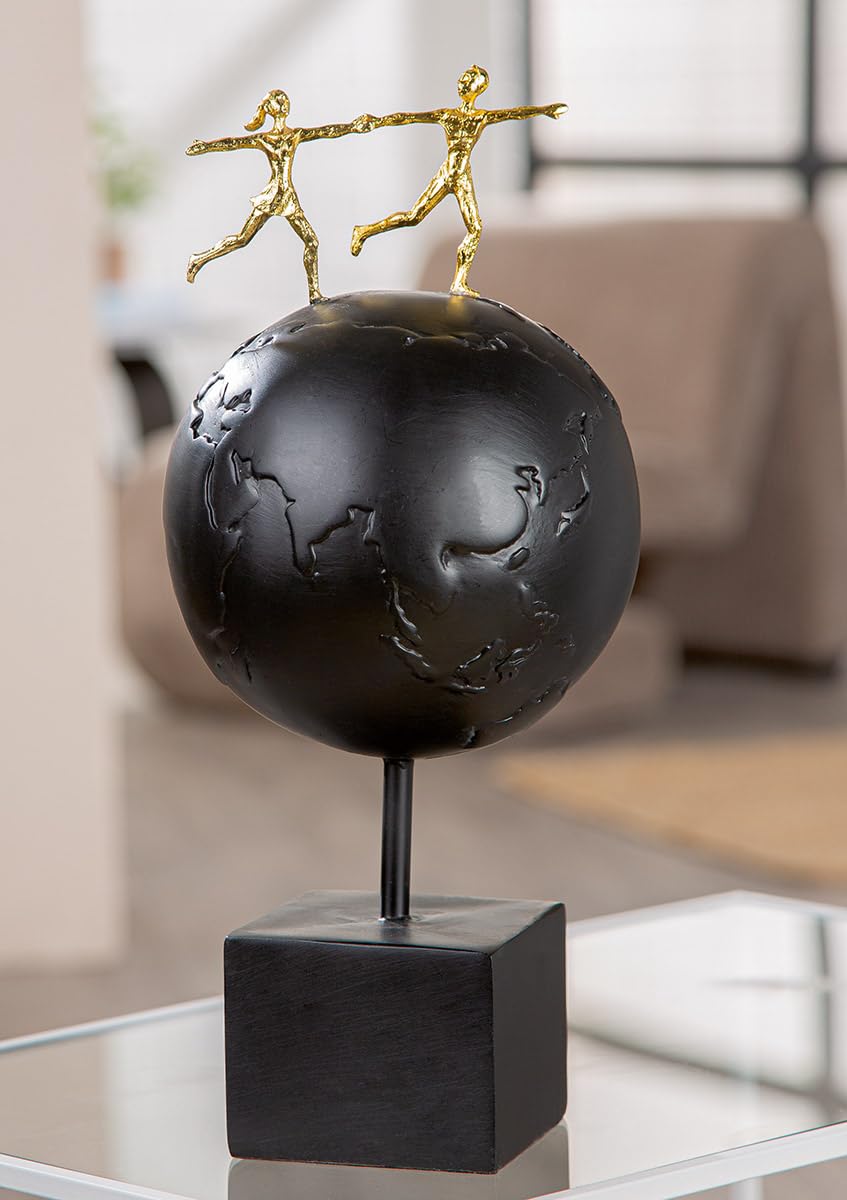 GILDE Around The World Resin Black Matt Metallic Effect Earth & Pair Sculpture 34cm Tall