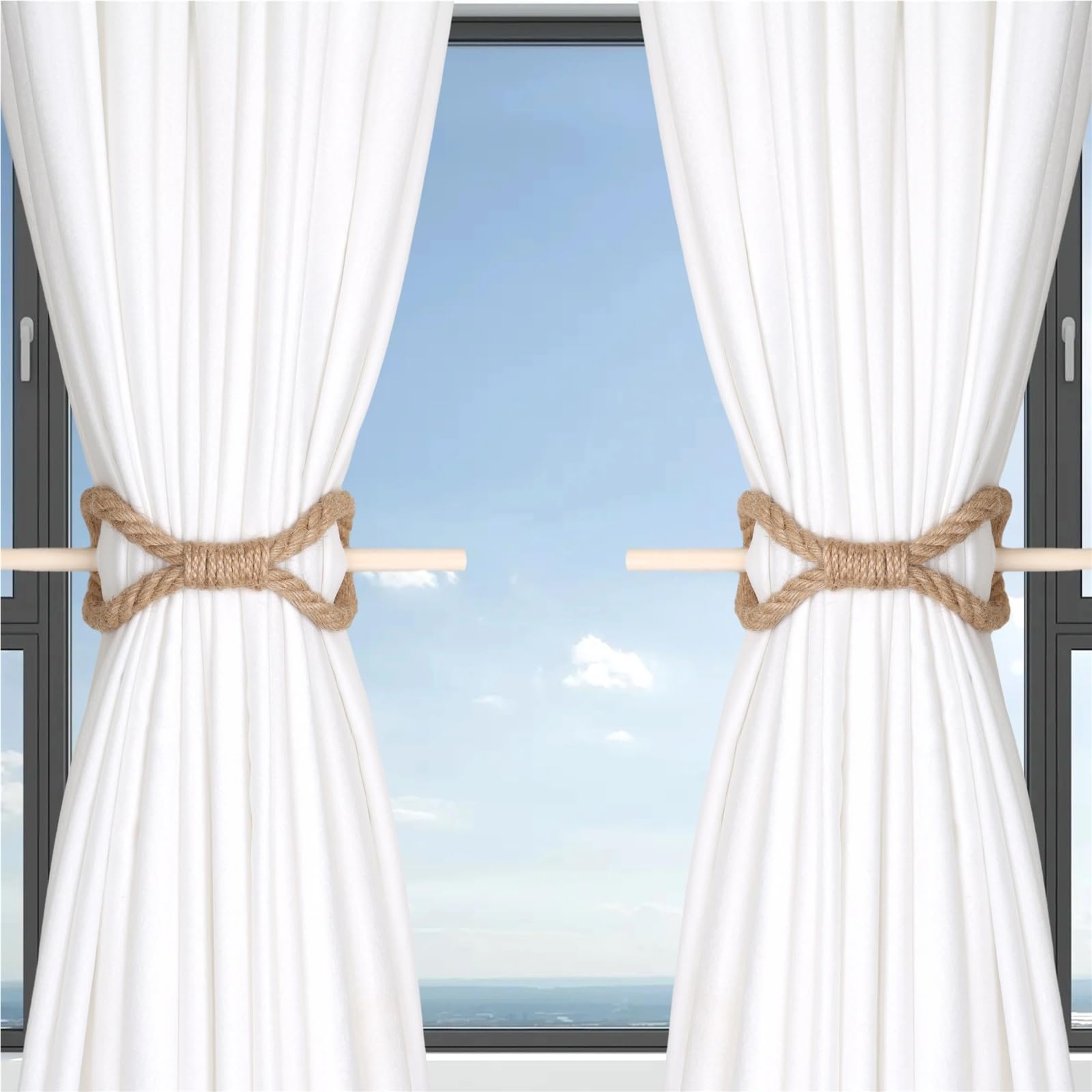 12pcs Solid Wood Curtain Tiebacks Rope Holdbacks for Home Decor Window