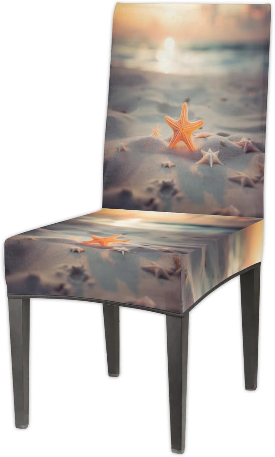 QsirBC Beach Beautiful Starfish Stretch Dining Room Chair Covers Set of 6 Chair Slipcovers Removable Washable Kitchen Seat Covers Chair Protectors for Hotel Party Wedding