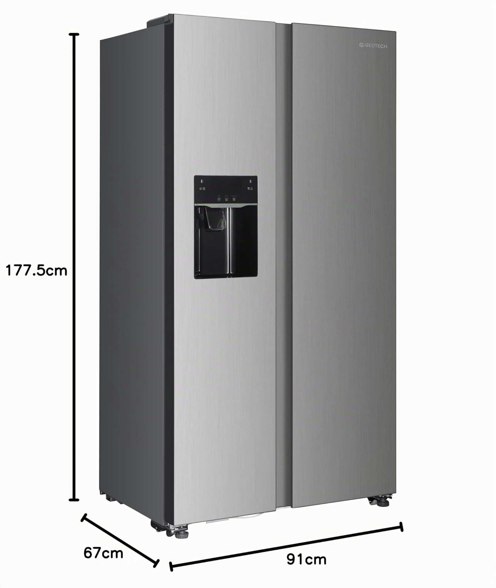 GEDTECH - Refrigerador americano GSBSA513IX Side by Side 513L - Dispensador de agua y máquina de hielo automático - Acero inoxidable