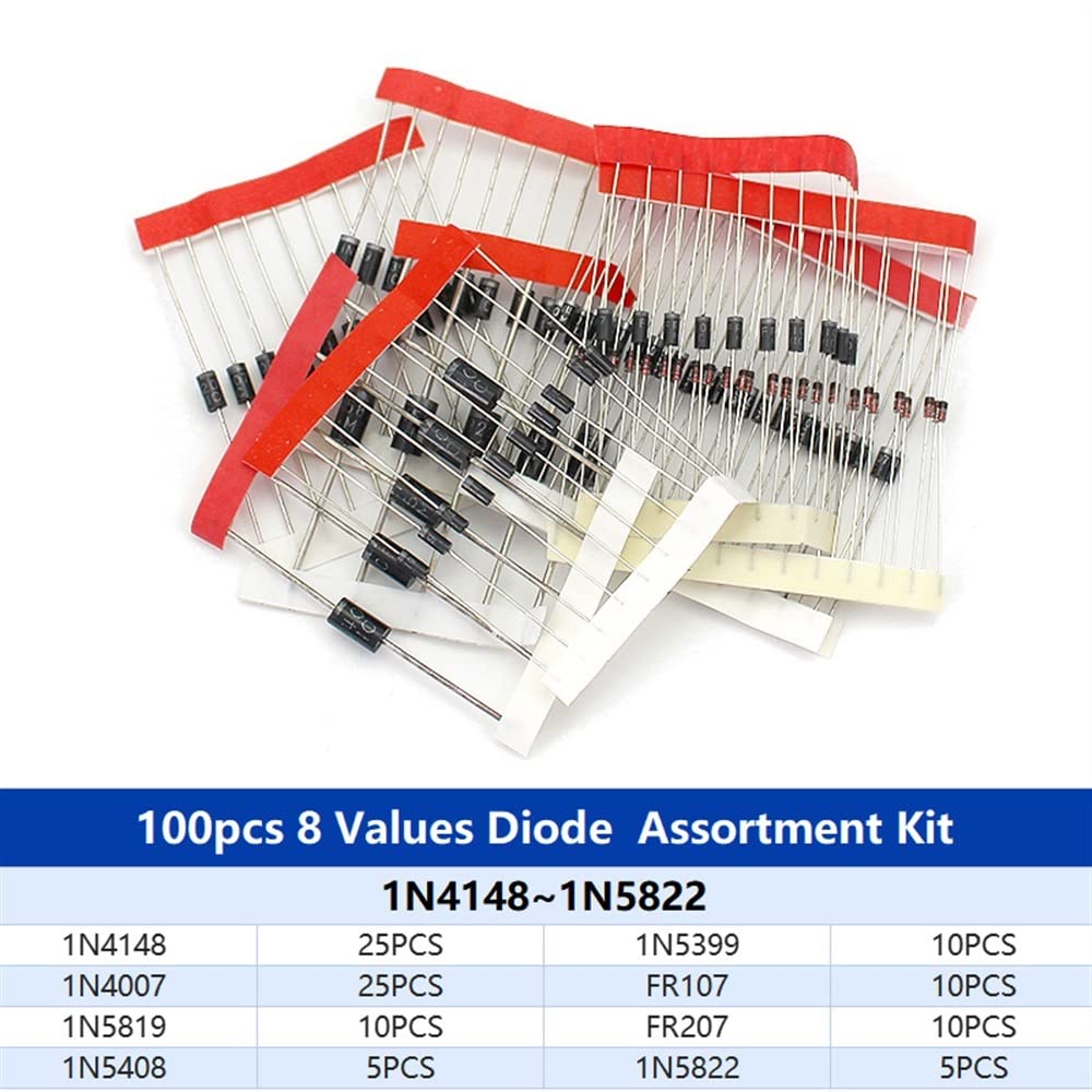 Kit di diodi raddrizzatori da 350 Pezzi FR107 FR207 1N4148 1N4001 1N4004 1N4007 1N5408 1N5819 1N5822 Set di diodi Schottky a commutazione Rapida(Color:1n5406-100pcs)