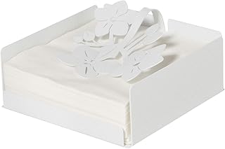 Arti & Mestieri 3330C158 Portatovaglioli Basso Floreale Fior Di Loto 17x17Px12H cm Materiale Ferro Colore Bianco Marmo