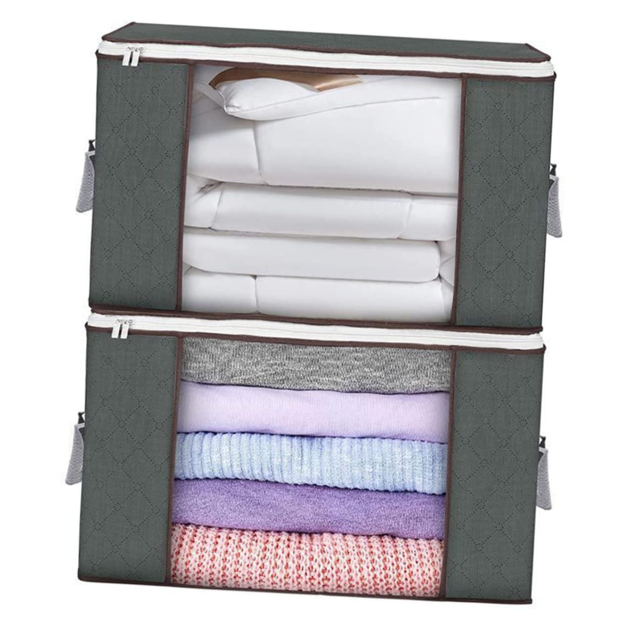 Vaguelly 2pezzi Borsa Portaoggetti Per Trapunte Organizer Con Finestra Trasparente Contenitori Per Riporre Vestiti in Non Design Pieghevole e Cerniera Per Armadietto o Sotto Letto