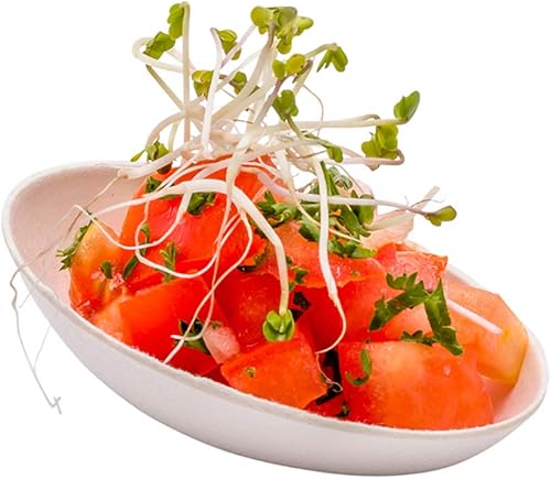 Restaurantware Pulp Tek - Platos de degustación de 3.1 pulgadas, 100 platos desechables en forma de huevo, fáciles de sostener, mini platos de sabor