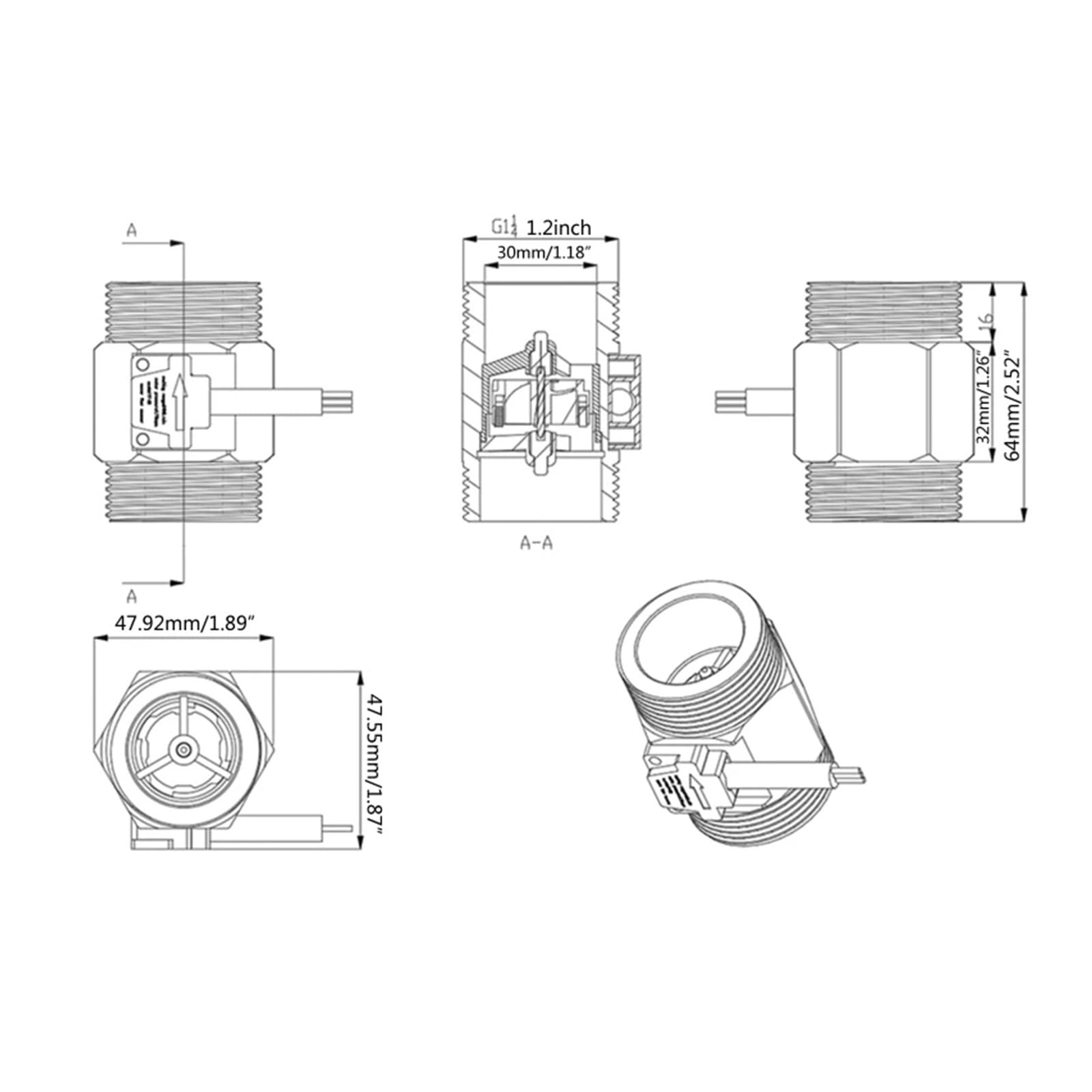 Medidor de flujo de agua, Sensor De Flujo Agua 1,25 Pulgadas, Medidor, Hall, Control, Acero Inoxidable, 5-24VDC, Utilizado For Calentador, Granja
