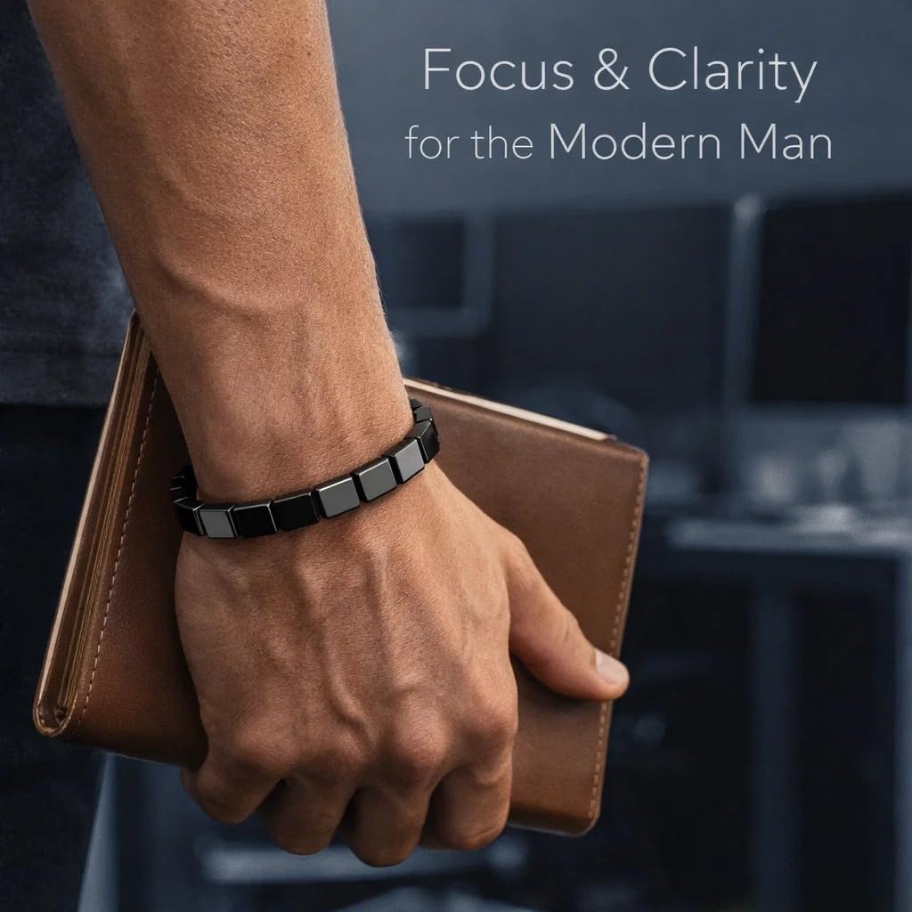 Hematite Bracelet Men - Reignites Masculine Energy, Natural Hematite Stone Beaded Stretch Healing Bracelets Valentines Birthday Anniversary Christmas Jewelry Gifts for Him - Image 4