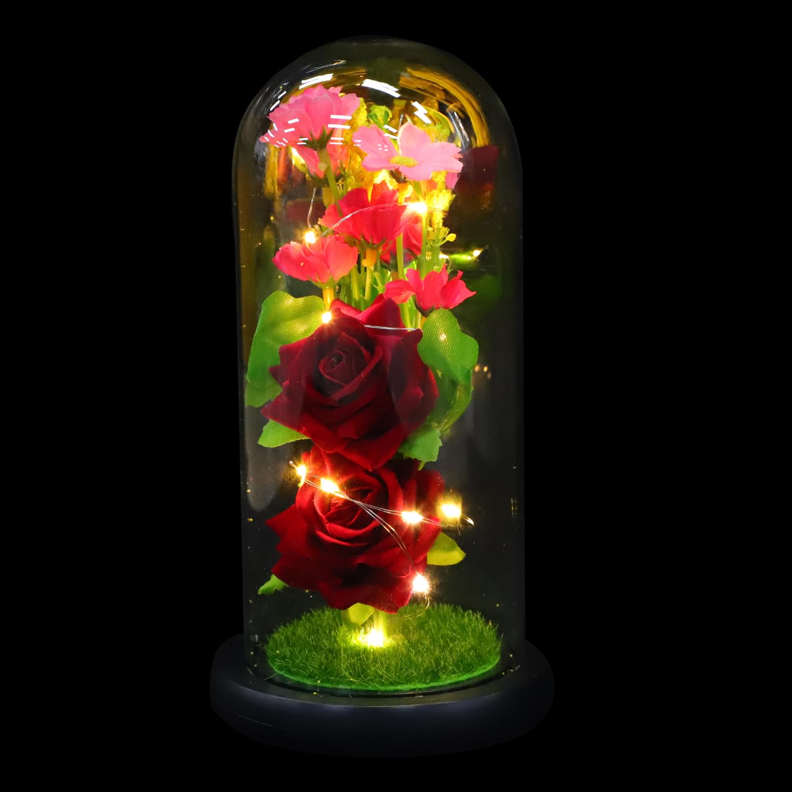 Lámpara nocturna LED de rosa roja en cúpula de vidrio ideal para regalo romántico de San Valentín