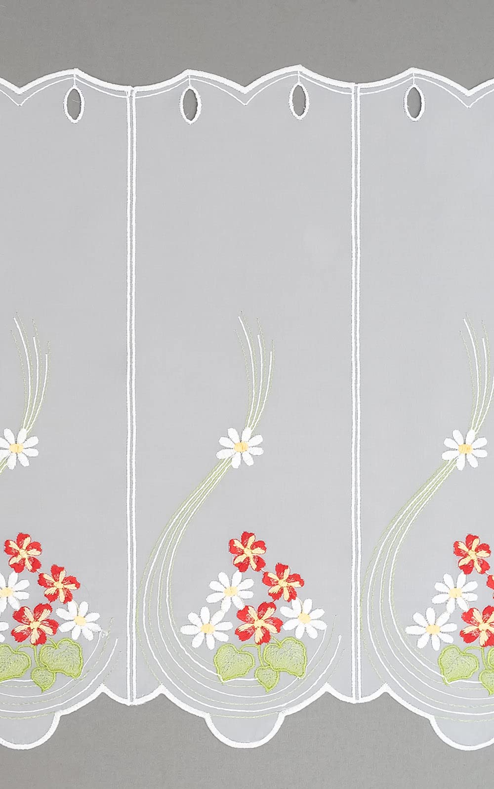 Plauener Spitze Scheibengardine Frühlingsblüten (Bx H) 231cm * 50cm Rot/Multicolor