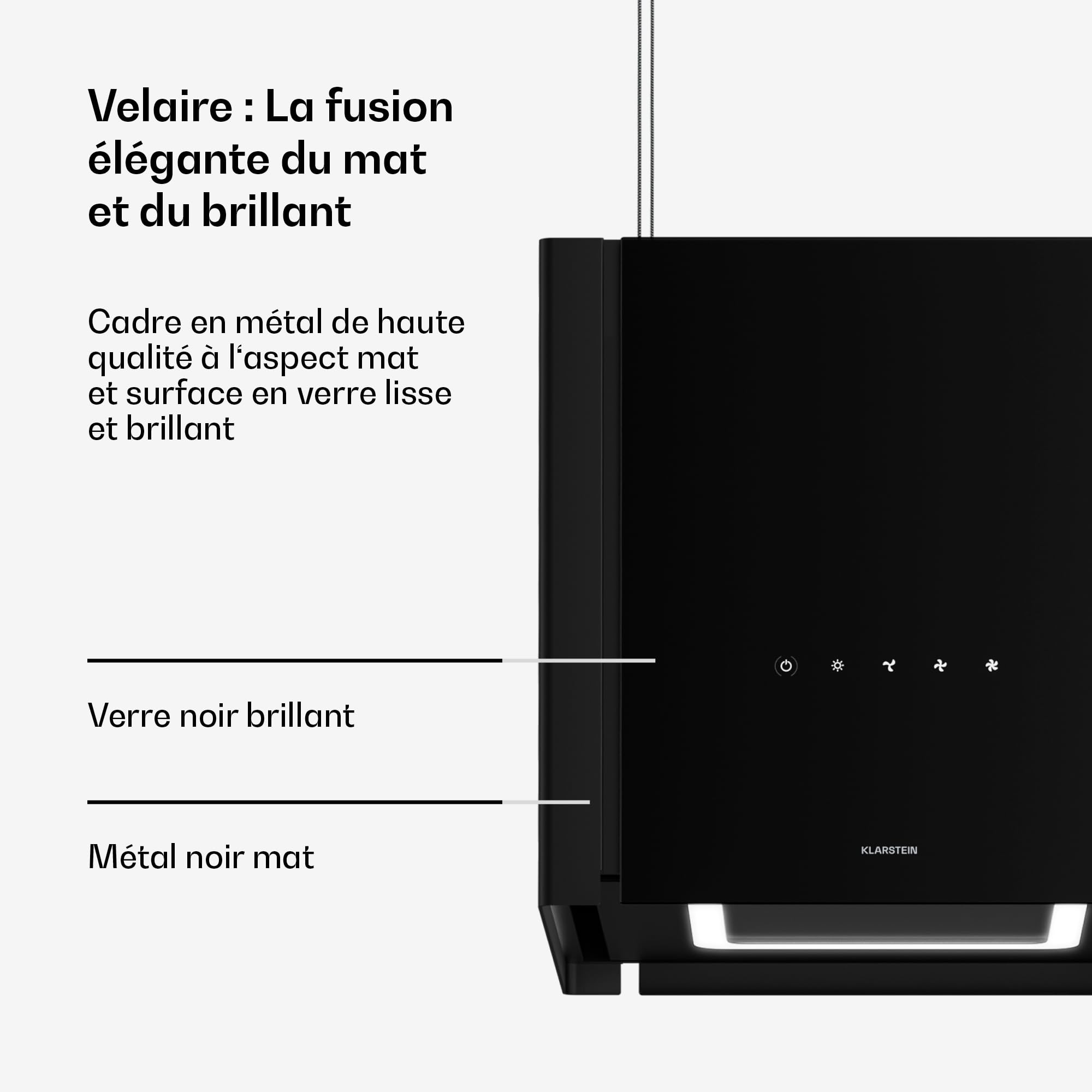 Klarstein Velaire Hotte Aspirante de Plafond - A++ Éco, 601 m³/h, Ultra Silencieuse 62 dB, Commandes Tactiles, LED, Filtre Charbon, 41x41x40 cm, Hotte Cuisine, Noir