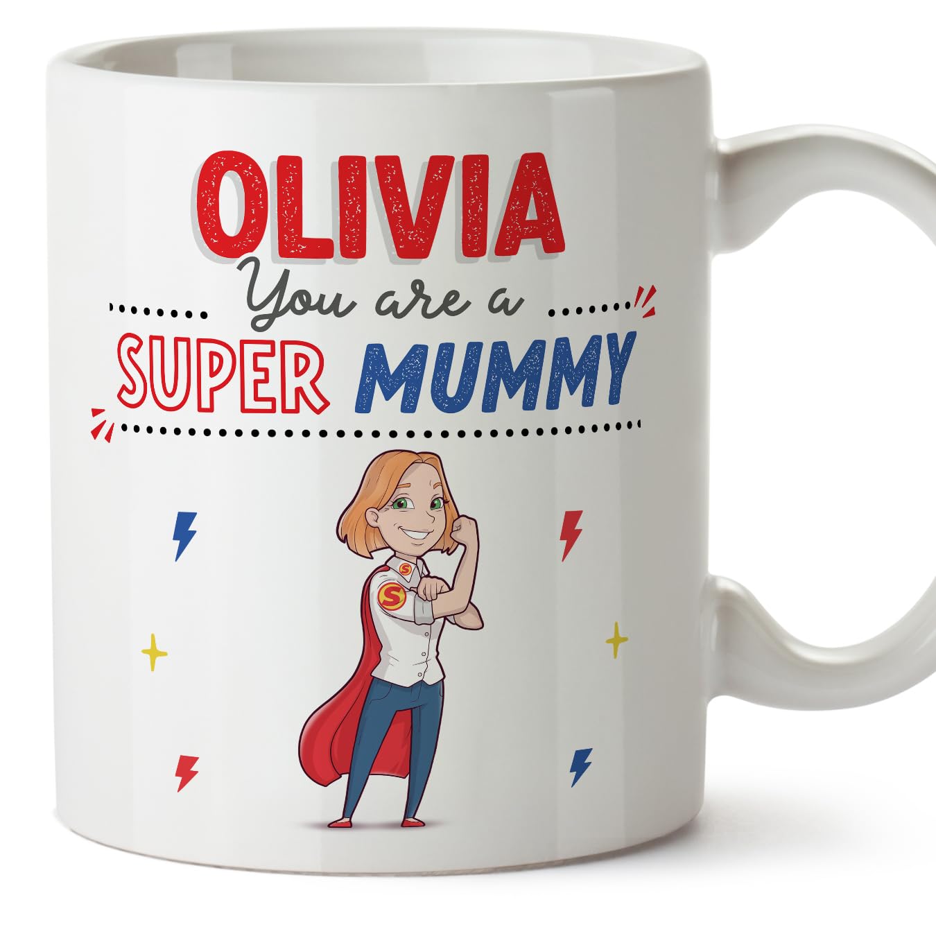 MUGFFINS Personalised Mug for Mummy - in English - You are Super! - Funny Custom Gift - Ceramic 11oz Mug
