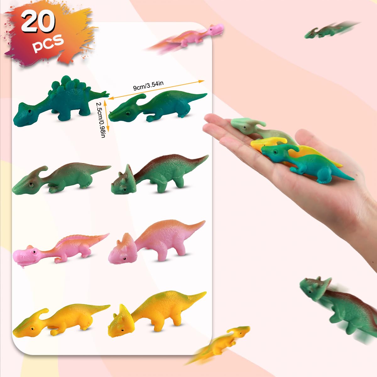 20 Stück Schleuder Dinosaurier Finger Spielzeug, Elastischer Fliegender Finger-Dinosaurier Schleuder, Slingshot Dinosaur Finger Toys, Weich Katapult-Spielzeug, Zufällige Farbe (20)