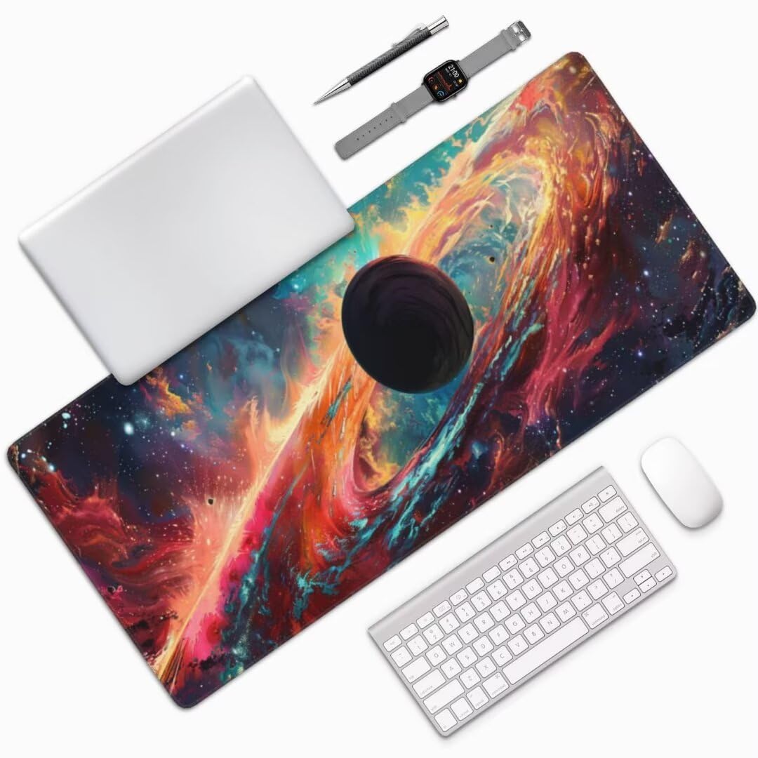 Podkładka pod mysz Galaxy 90 x 40 cm, wodoodporna i trwała podkładka pod mysz planeta, bardzo duża podkładka pod mysz, podkładka na biurko, antypoślizgowa gumowa podstawa, gamingowa podkładka pod mysz