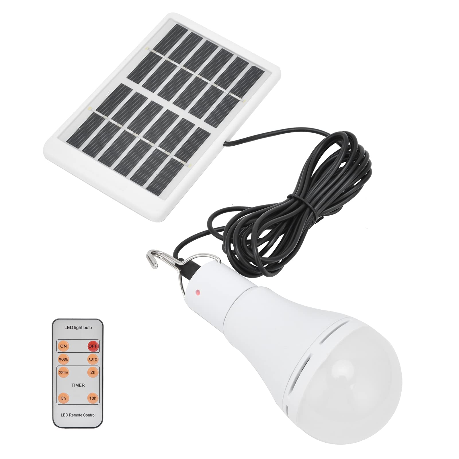 Bombilla Solar Drikou, recargable con temporizador remoto, bombilla LED con alimentación solar, luz blanca, bombilla inteligente integrada para acampar el jardín