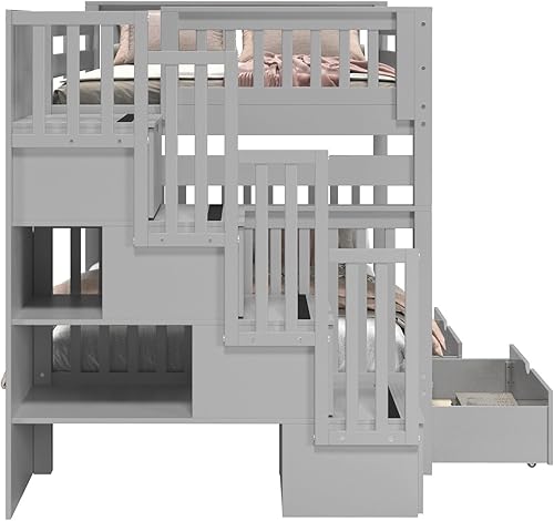 Miniatura 7 de Bedz King Literas de escalera con 4 cajones en los escalones y 2 cajones debajo de la cama color gris