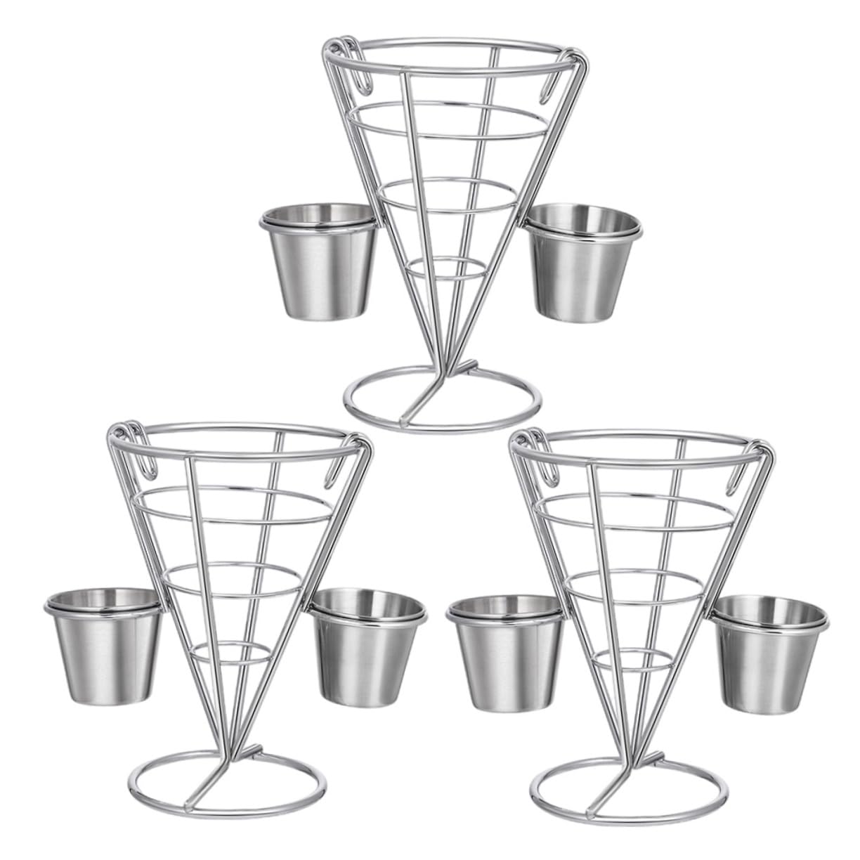 ABOOFAN 3pcs Appetizer Serving Rack Food Display Stand Large Wire Cone French Fry Fries Dip Holder